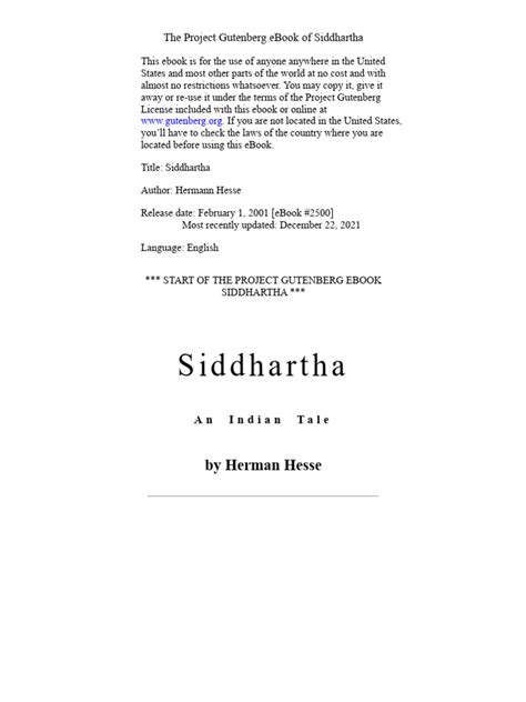 The Project Gutenberg eBook of Siddhartha, by Herman Hesse.